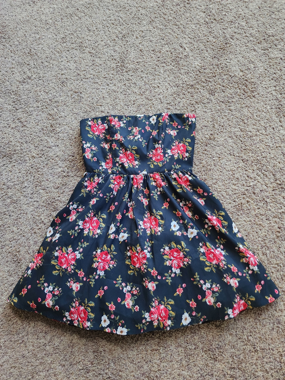 Forever 21 Floral Strapless Dress with Pink Rose Print